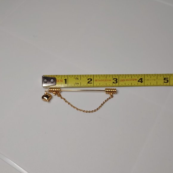 Gold Tone Stick Pin With Dangling Heart - Picture 8 of 8